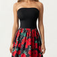 Strapless Maxi Dress with Fitted Bodice and Floral Print Skirt