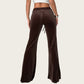 Drawstring Waist Flare Leg Pants with Front Pockets and Soft Velvety Finish