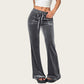 Drawstring Waist Flare Leg Pants with Front Pockets and Soft Velvety Finish