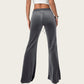 Drawstring Waist Flare Leg Pants with Front Pockets and Soft Velvety Finish