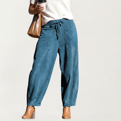 Drawstring High Waist Relaxed Fit Pants with Front Patch Pockets