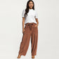 Drawstring High Waist Relaxed Fit Pants with Front Patch Pockets
