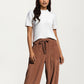 Drawstring High Waist Relaxed Fit Pants with Front Patch Pockets
