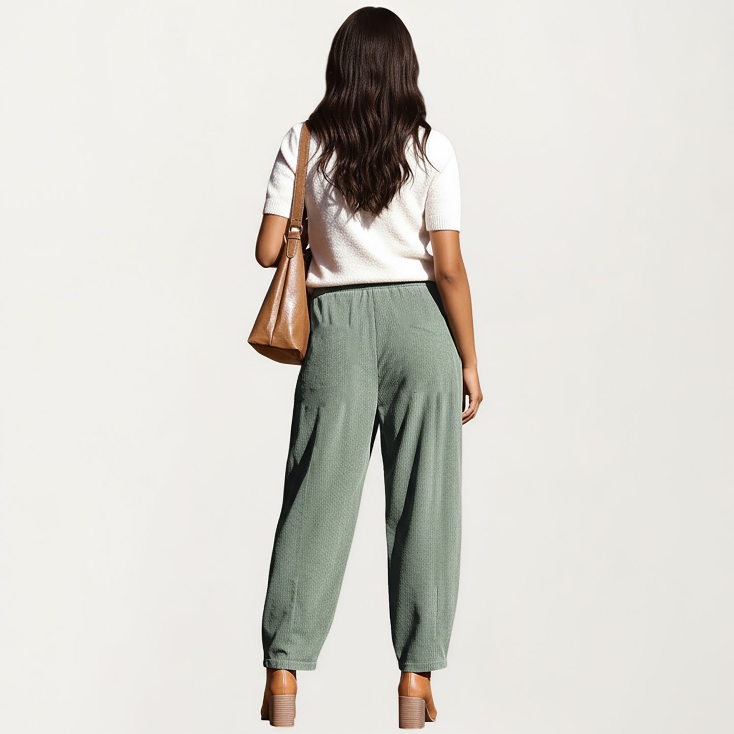 Drawstring High Waist Relaxed Fit Pants with Front Patch Pockets