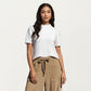 Drawstring High Waist Relaxed Fit Pants with Front Patch Pockets