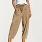 Drawstring High Waist Relaxed Fit Pants with Front Patch Pockets