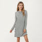 Long Sleeve Knit Dress with Side Button Detail and Crew Neckline