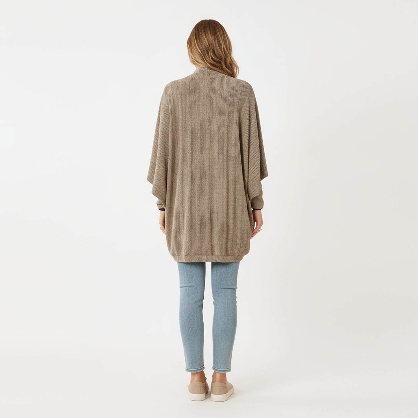 Open Front Knit Cardigan with Dolman Sleeves and Relaxed Fit