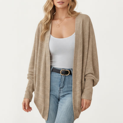 Open Front Knit Cardigan with Dolman Sleeves and Relaxed Fit