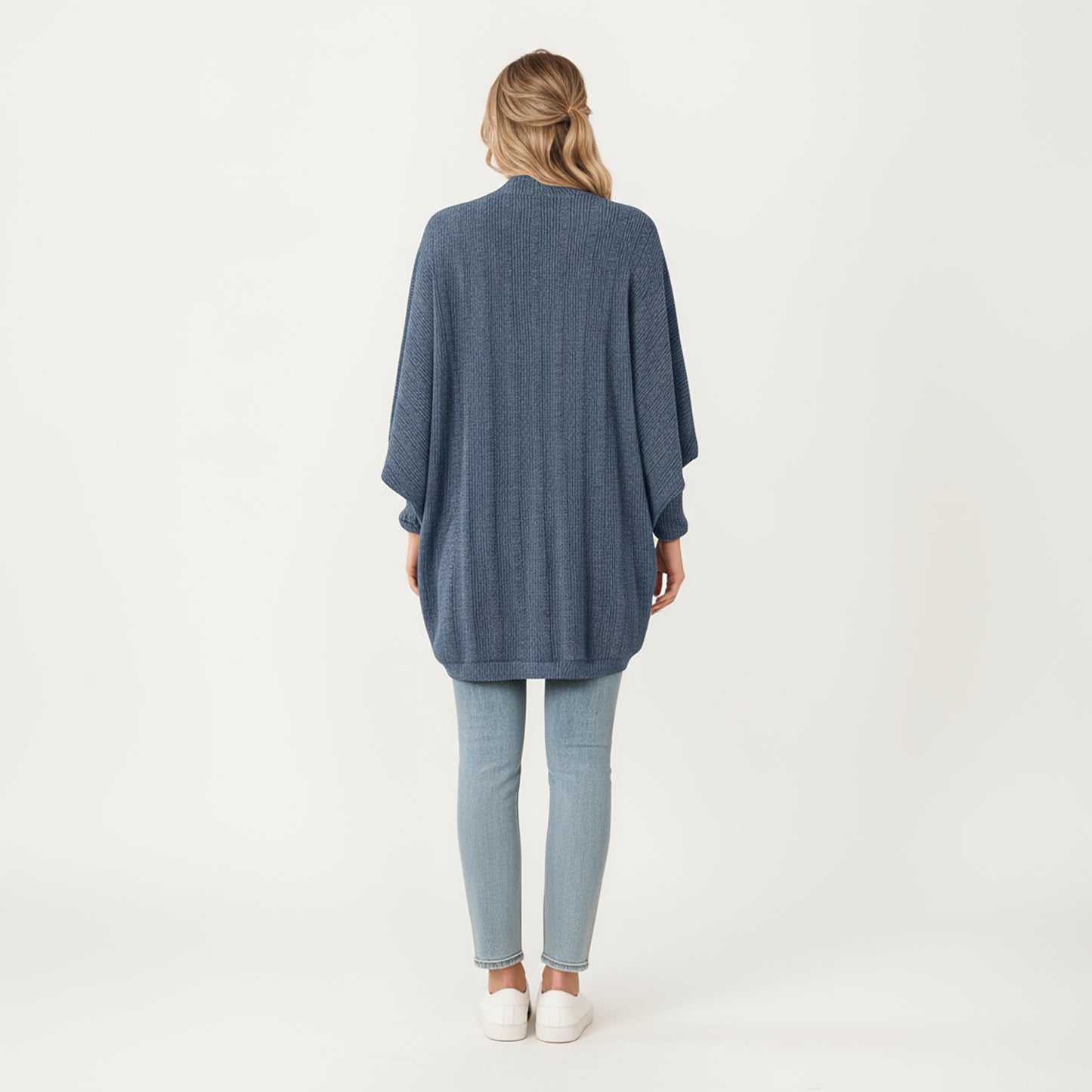 Open Front Knit Cardigan with Dolman Sleeves and Relaxed Fit