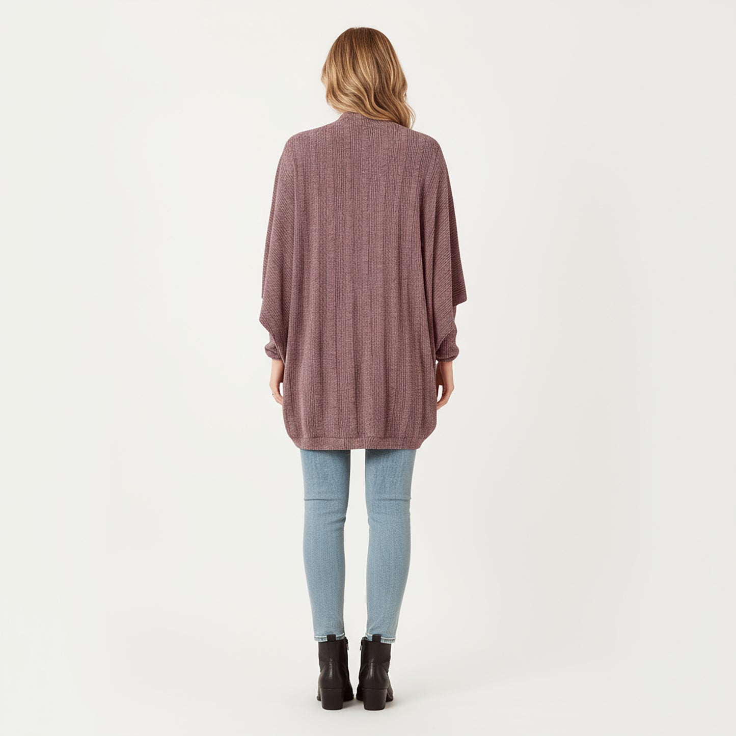 Open Front Knit Cardigan with Dolman Sleeves and Relaxed Fit