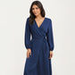 Long Sleeve Wrap Midi Dress with V-Neckline and Side Tie Waist