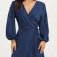 Long Sleeve Wrap Midi Dress with V-Neckline and Side Tie Waist