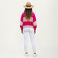Bold Stripe Knit Cardigan with Ribbed Hem and Balloon Sleeves
