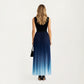 Sleeveless Mock Neck Pleated Maxi Dress with Gradient Ombre Skirt