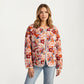 Floral Print Button-Up Quilted Jacket with Front Pockets and Contrast Trim