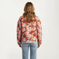 Floral Print Button-Up Quilted Jacket with Front Pockets and Contrast Trim