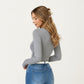 Long Sleeve Twist Front Knit Top with Fitted Silhouette and Crew Neckline