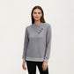 Long Sleeve Textured Knit Pullover Top with Asymmetrical Button Detail and Ribbed Hem