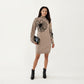 Long Sleeve Turtleneck Sweater Dress with Abstract Floral Appliqu¨¦ Design