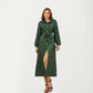 Long Sleeve Button-Down Midi Shirt Dress with Waist Tie and Front Slit