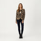 Leopard Print Knit Cardigan with Front Tie Closures and Ribbed Trim
