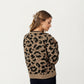Leopard Print Knit Cardigan with Front Tie Closures and Ribbed Trim