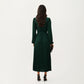 Long Sleeve Pleated Midi Dress with Belted Waist and Crew Neck