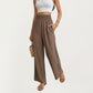 High Waist Smocked Wide Leg Pants with Side Pockets and Relaxed Fit