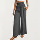 High Waist Smocked Wide Leg Pants with Side Pockets and Relaxed Fit