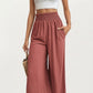 High Waist Smocked Wide Leg Pants with Side Pockets and Relaxed Fit