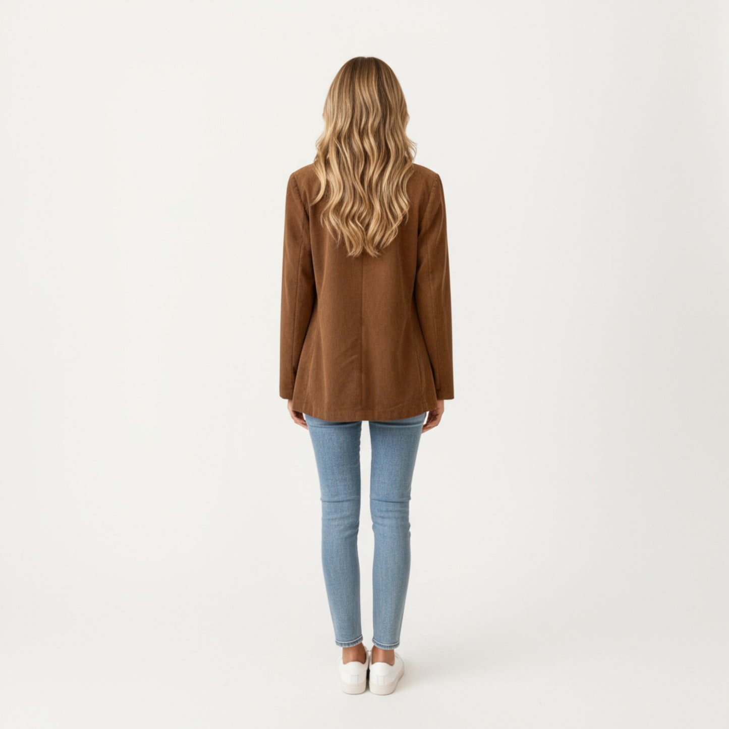 Double Breasted Corduroy Blazer with Notched Lapel and Front Flap Pockets