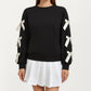 Long Sleeve Pullover Sweatshirt with Ribbon Bow Tie Details on Sleeves