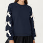 Long Sleeve Pullover Sweatshirt with Ribbon Bow Tie Details on Sleeves