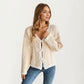 Long Sleeve Knit Cardigan Top with Front Tie Bow Closures and Contrast Trim