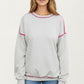 Long Sleeve Pullover Sweatshirt with Contrast Piping Detail and Relaxed Fit