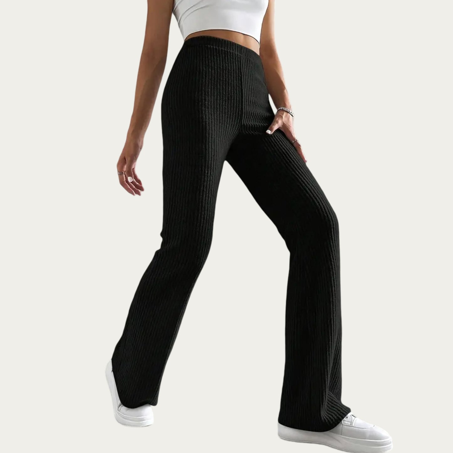 Soft Ribbed Knit Lounge Pants with Flared Leg Silhouette and Comfortable High Waist Fit for Relaxed Everyday Comfort