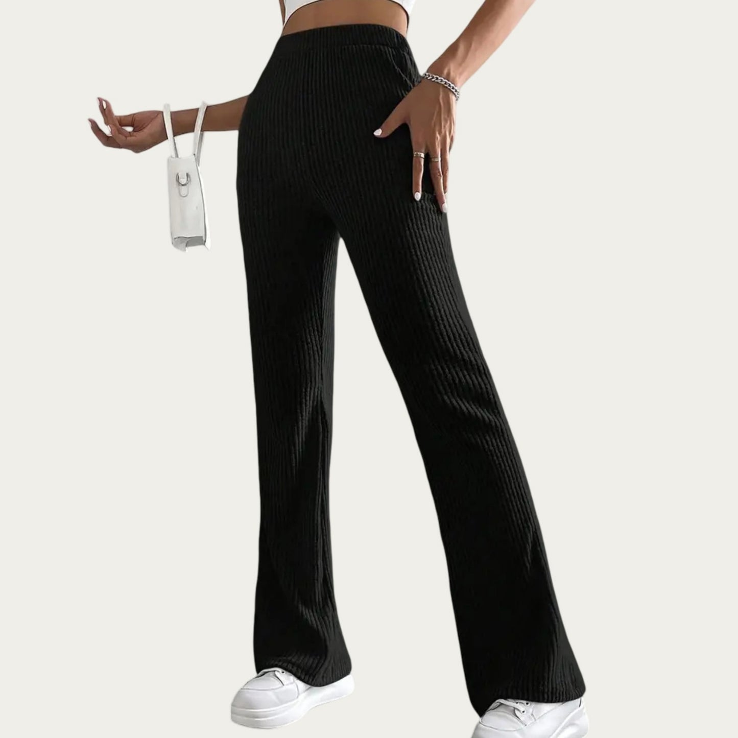 Soft Ribbed Knit Lounge Pants with Flared Leg Silhouette and Comfortable High Waist Fit for Relaxed Everyday Comfort