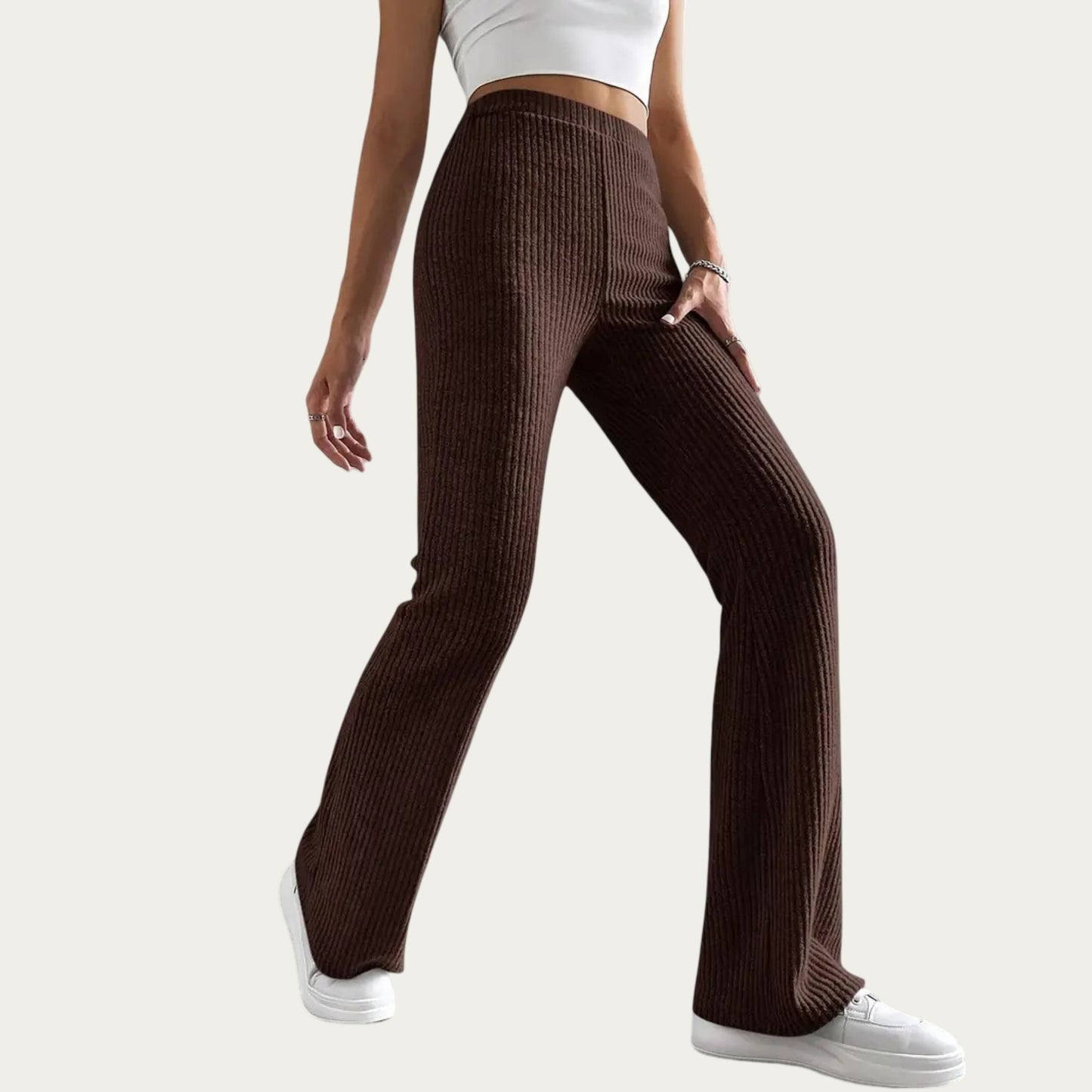 Soft Ribbed Knit Lounge Pants with Flared Leg Silhouette and Comfortable High Waist Fit for Relaxed Everyday Comfort