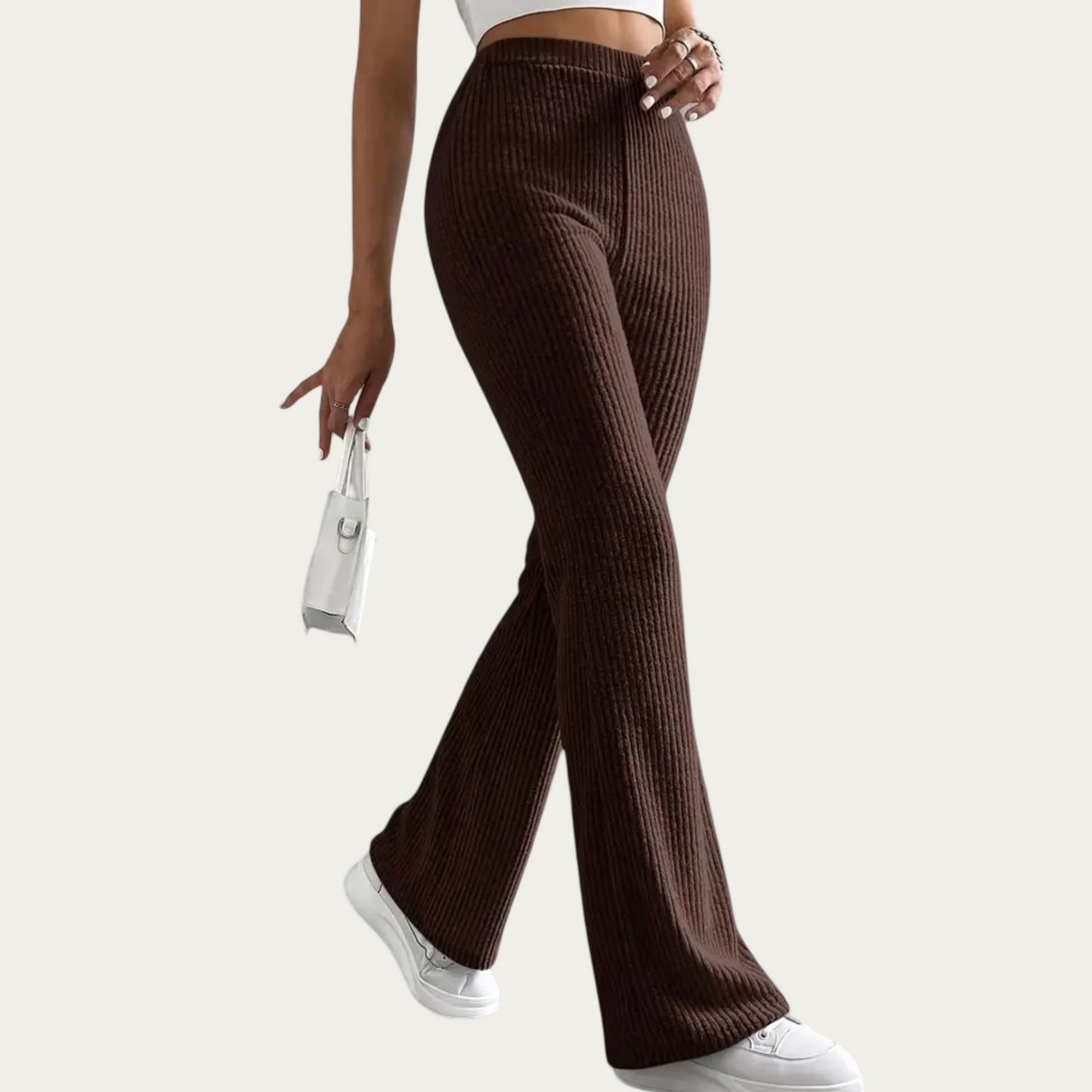 Soft Ribbed Knit Lounge Pants with Flared Leg Silhouette and Comfortable High Waist Fit for Relaxed Everyday Comfort