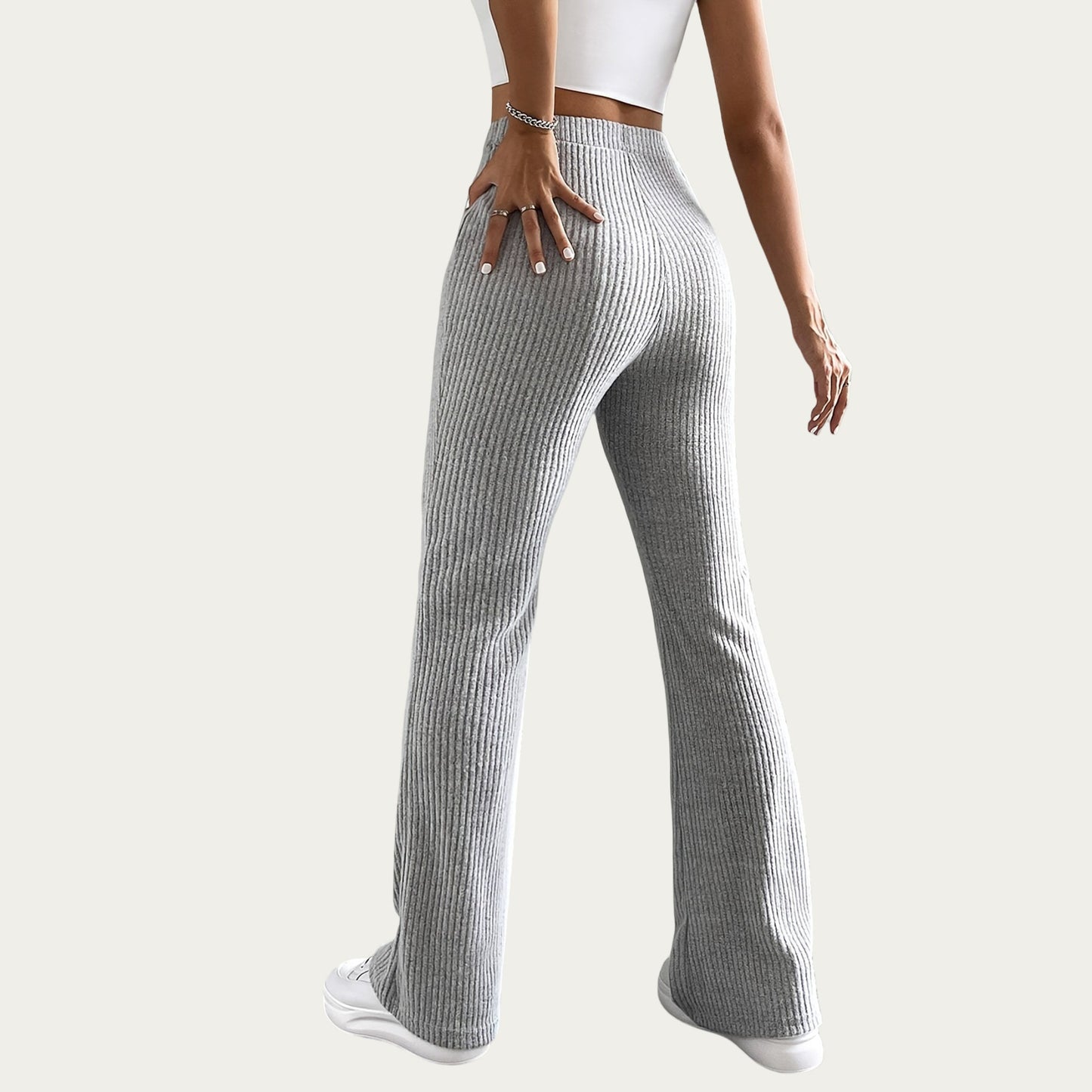 Soft Ribbed Knit Lounge Pants with Flared Leg Silhouette and Comfortable High Waist Fit for Relaxed Everyday Comfort