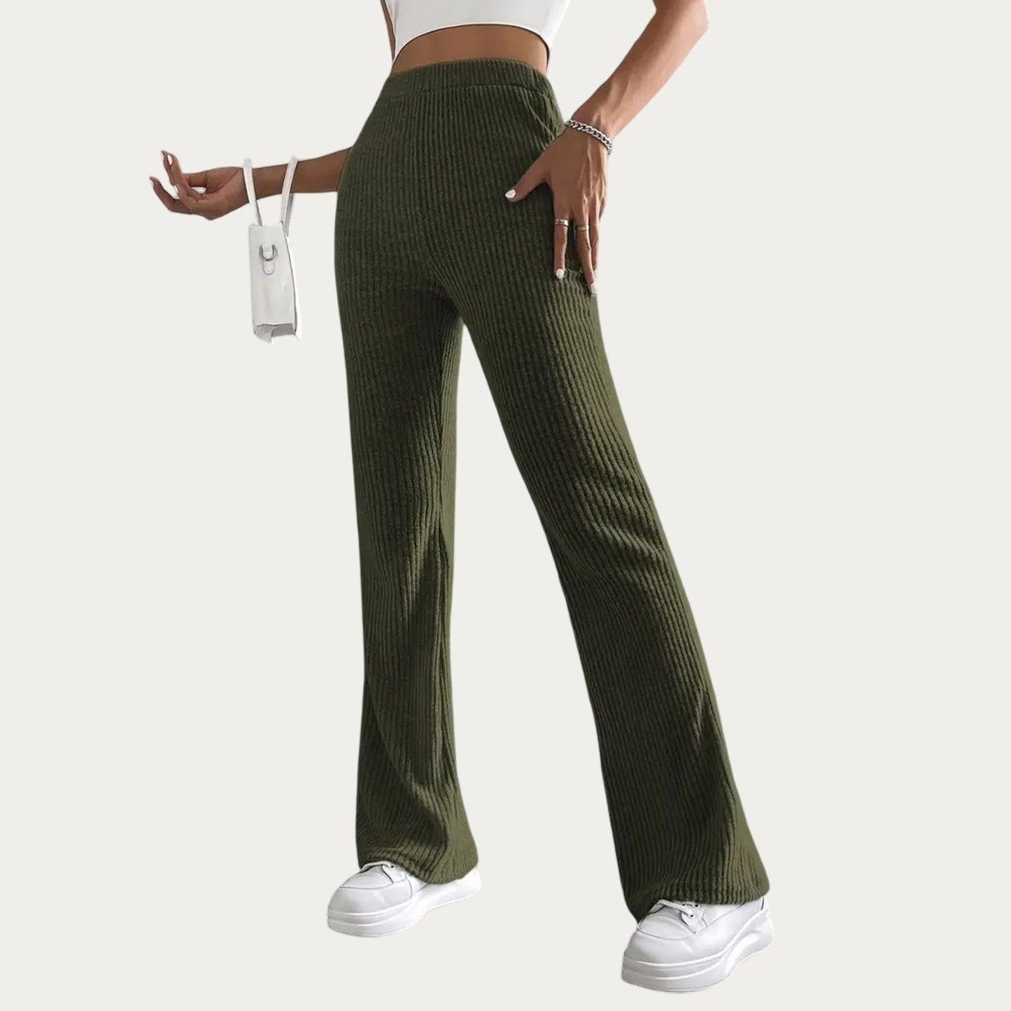Soft Ribbed Knit Lounge Pants with Flared Leg Silhouette and Comfortable High Waist Fit for Relaxed Everyday Comfort