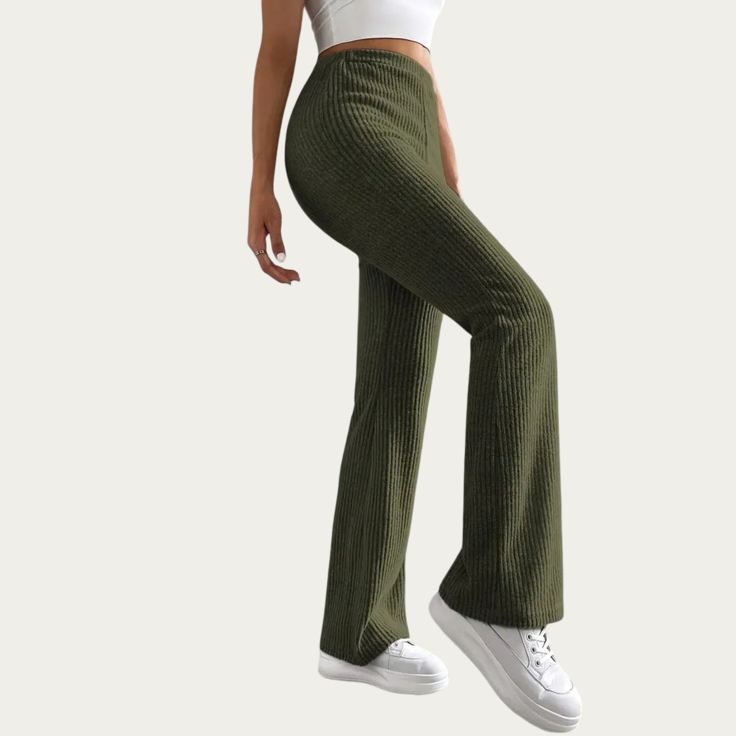 Soft Ribbed Knit Lounge Pants with Flared Leg Silhouette and Comfortable High Waist Fit for Relaxed Everyday Comfort
