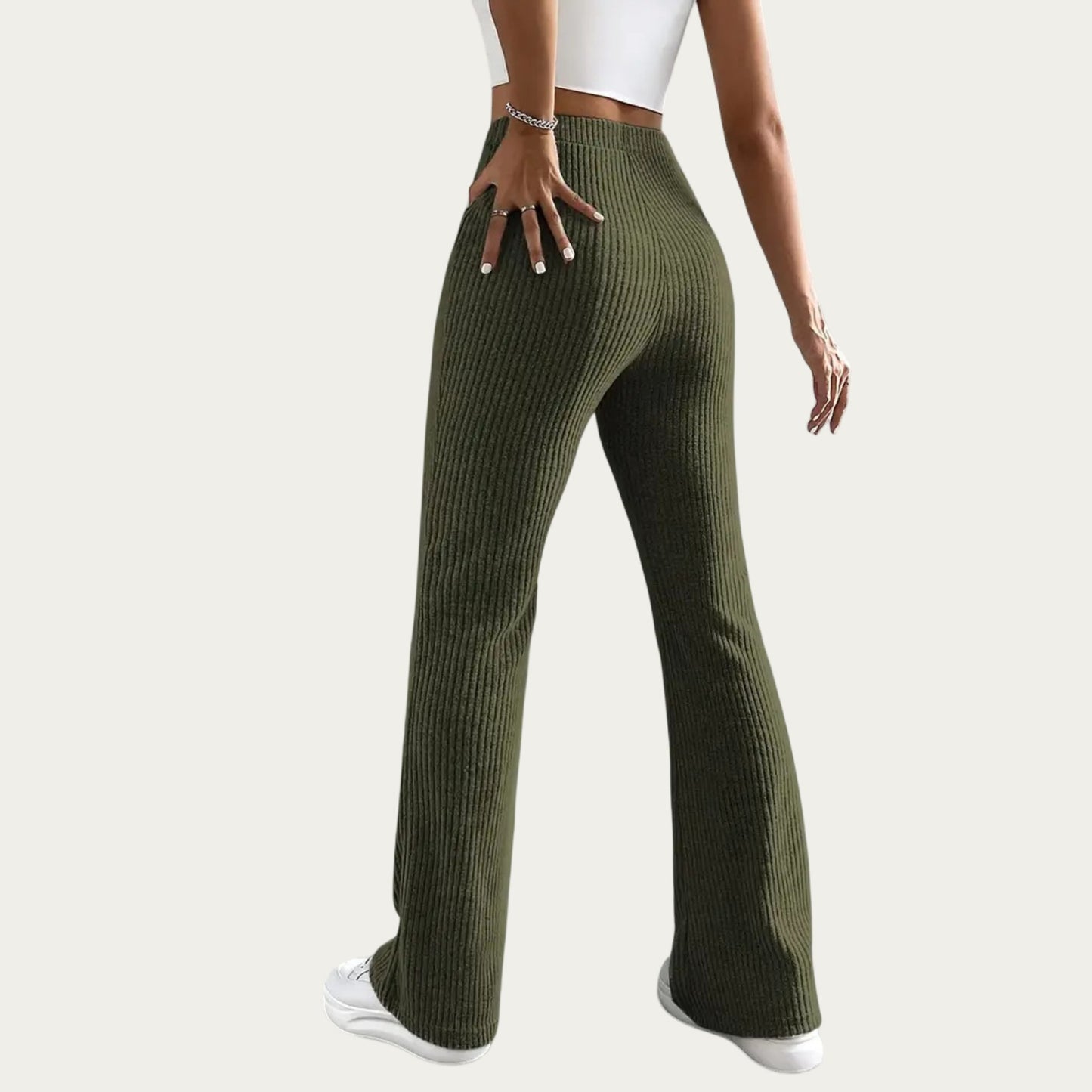 Soft Ribbed Knit Lounge Pants with Flared Leg Silhouette and Comfortable High Waist Fit for Relaxed Everyday Comfort