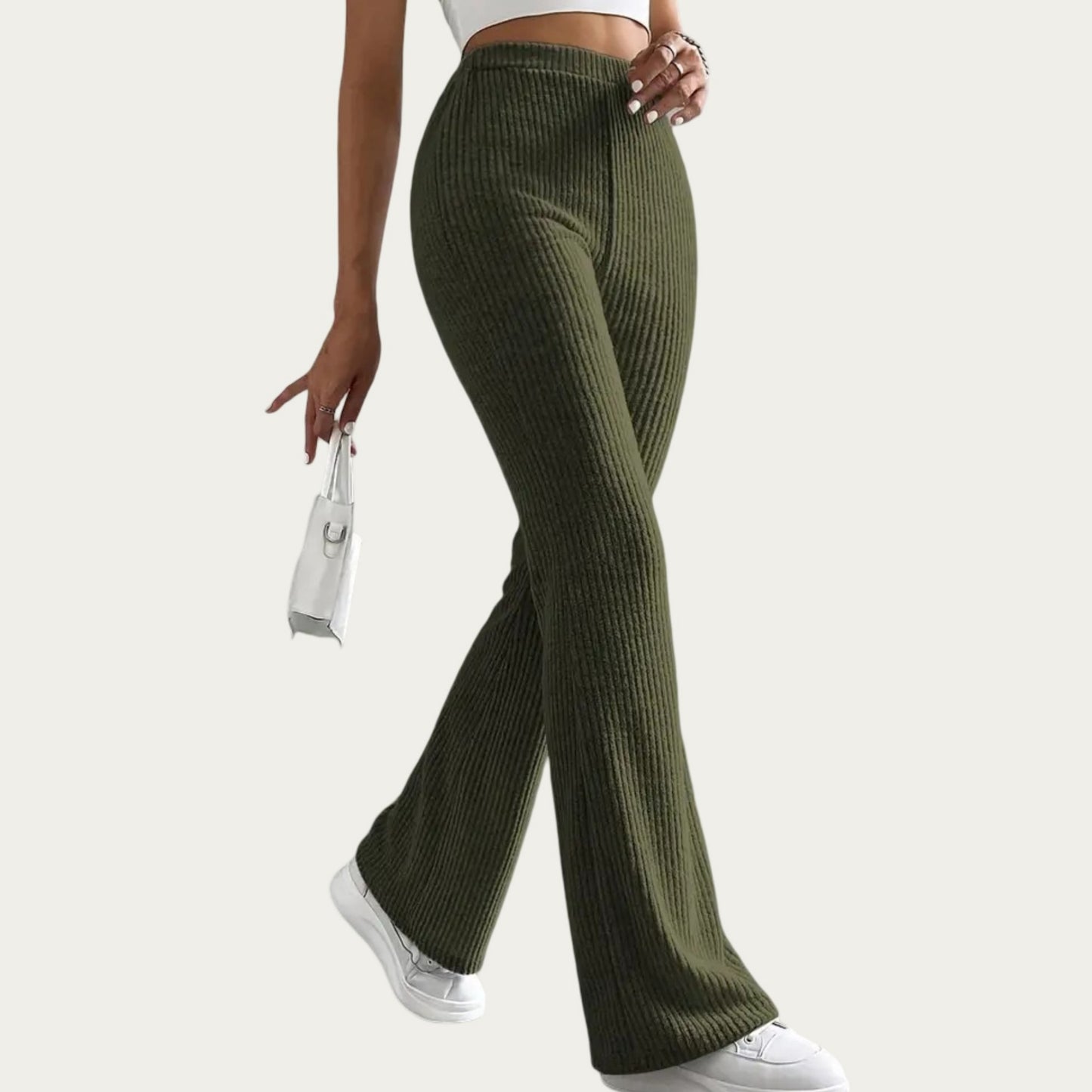Soft Ribbed Knit Lounge Pants with Flared Leg Silhouette and Comfortable High Waist Fit for Relaxed Everyday Comfort