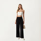 Soft Textured Knit Lounge Pants with Wide Leg Silhouette and Stretch High Waistband Featuring Decorative Button Front Detail