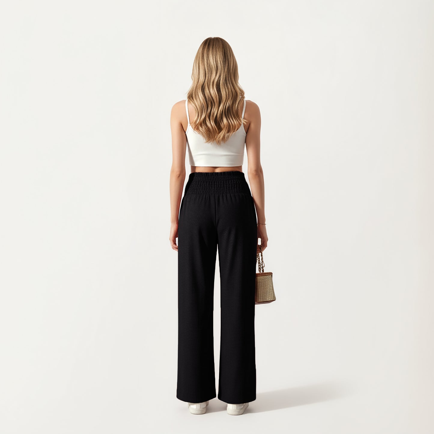 Soft Textured Knit Lounge Pants with Wide Leg Silhouette and Stretch High Waistband Featuring Decorative Button Front Detail