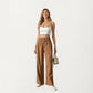 Soft Textured Knit Lounge Pants with Wide Leg Silhouette and Stretch High Waistband Featuring Decorative Button Front Detail
