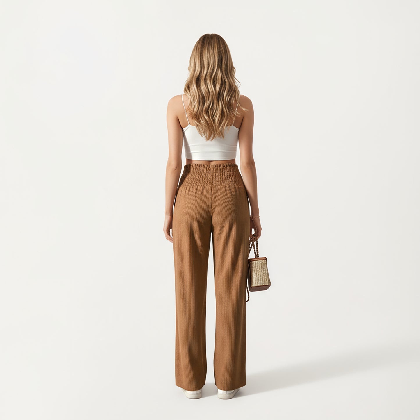 Soft Textured Knit Lounge Pants with Wide Leg Silhouette and Stretch High Waistband Featuring Decorative Button Front Detail