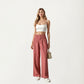 Soft Textured Knit Lounge Pants with Wide Leg Silhouette and Stretch High Waistband Featuring Decorative Button Front Detail